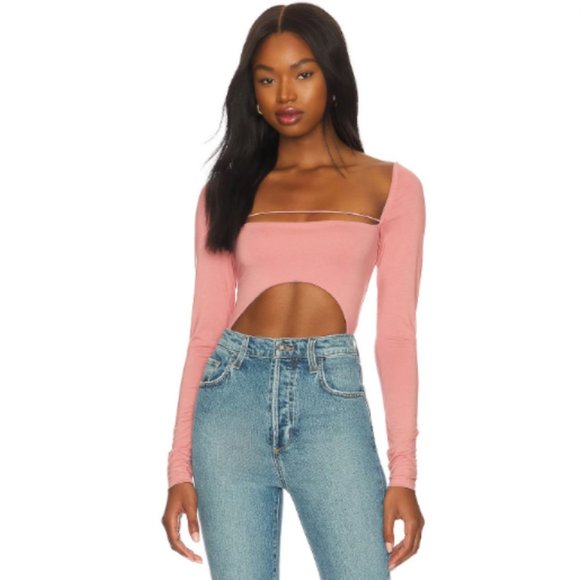 REVOLVE Tops - Not Yours to Keep Revolve Bodysuit Size Small Pink Blush Cut Out Long Sleeve